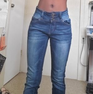 Blue Mid Rise Wax Jeans